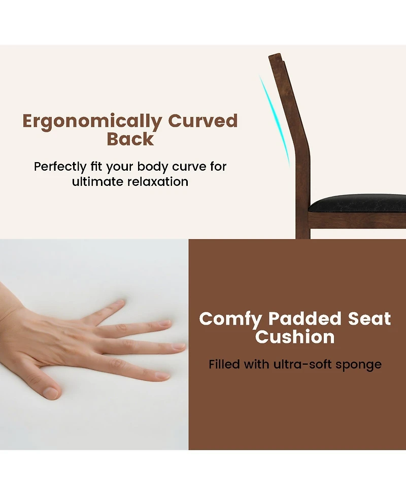 Slickblue Set of 2 Dining Chairs with Pu Leather Cushion Seat and Solid Rubber Wood Frame
