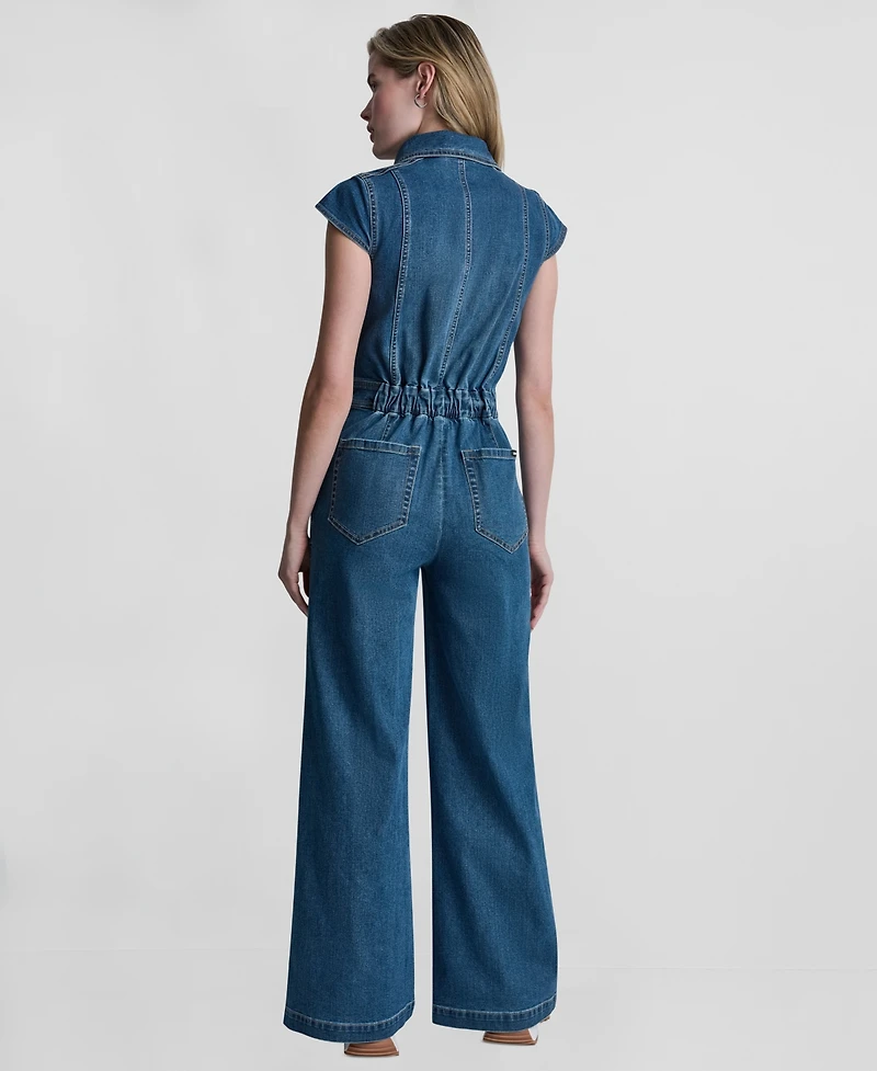 Dkny Jeans Women's Wide-Leg Cap-Sleeve Denim Jumpsuit