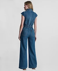 Dkny Jeans Women's Wide-Leg Cap-Sleeve Denim Jumpsuit