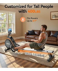 Fed Fitness Pro Max Magnetic Rowing Machine, Enhanced Magnetic Resistance, Bluetooth and App Supported, Comfortable Seat Cushion