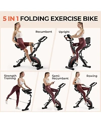 Fed Fitness 5-in-1 Folding Exercise Bike with 6.6LB Flywheel, 330LB Capacity, Magnetic Resistance, Lcd Monitor