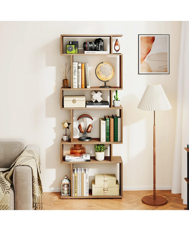 Gymax 2- Piece 6-Tier Bookshelf with 2 Anti-Tipping Kits Wooden Display Shelf for Home Office