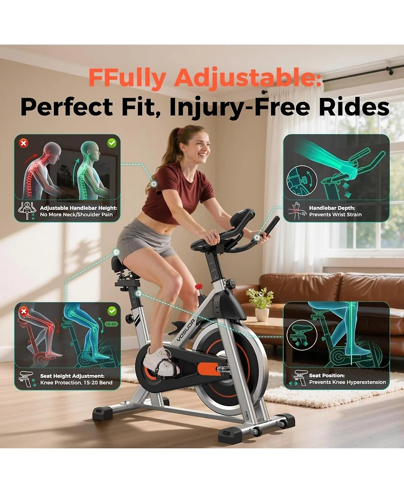 Fed Fitness Friction 1.0 Stationary Bike, 300lb Capacity Brake Pad Exercise Bike with App, Tablet Holder and Fitness Courses for Home Workout