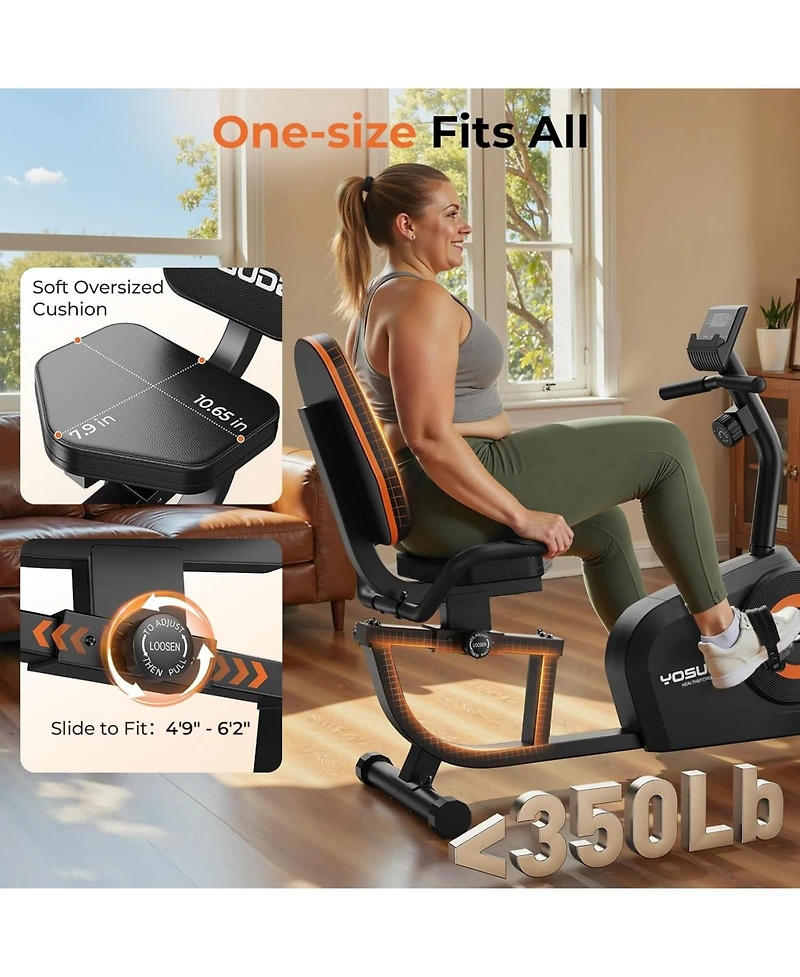 Fed Fitness Recumbent Exercise Bike for Home, 350LB Capacity, 16-Level Magnetic Resistance, Lcd Monitor and Pulse Sensors