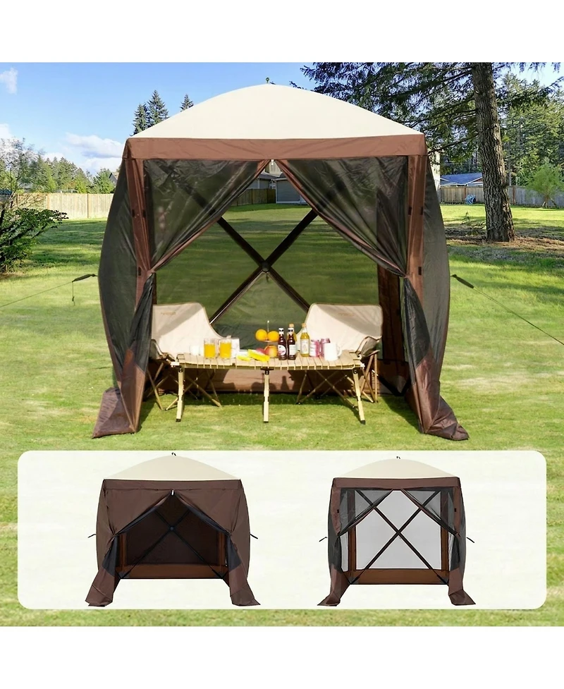 Gouun Pop Up 4-Sided Gazebo Screen Tent 6x6 ft with Mesh Windows, Removable Wind Cloths and Carry Bag