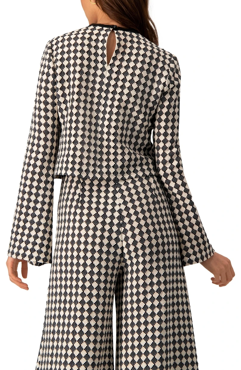 Ivonne Women's Geometric Pattern Sheer Long Sleeve Top