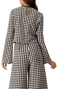 Ivonne Women's Geometric Pattern Sheer Long Sleeve Top