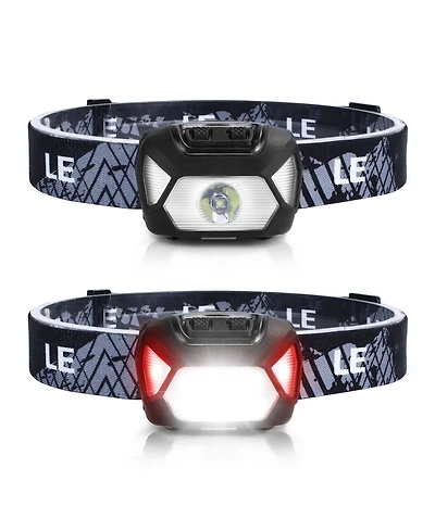 Lepro Battery-Powered Led Head lamp, 6 Modes 200LM Super Bright with Adjustable Headband, IPX4 Waterproof for Camping and Outdoor, 2-pack