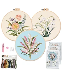 Gnuadz Embroidery Kit Adults Beginners Floral Pattern Hoops Floss Tools