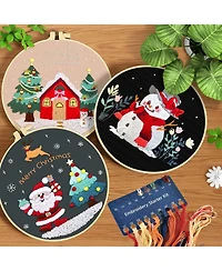 Gnuadz 3 Sets Christmas Embroidery Kit Beginners Cross Stitch Hoops Threads