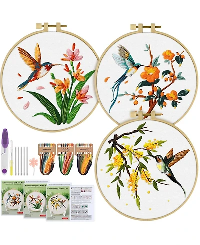 Gnuadz 3 Sets Hummingbird Embroidery Kit Cross Stitch Set