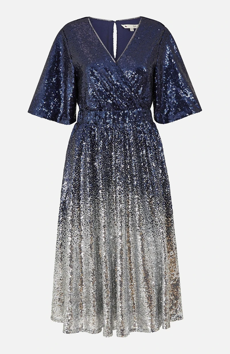 Yumi Women's Ombre Sequin V-Neck Midi Dress