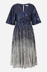 Yumi Women's Ombre Sequin V-Neck Midi Dress