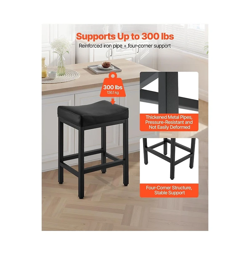Sugift Bar Stool Set of 2 Pu Leather Counter Height Stools