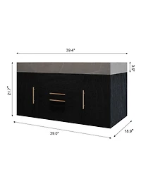 Sillysis 39.4 Inch Floating Bathroom Vanity with Faux Marble Top, Luxury Modern Black Wall Mounted Solid Wood Cabinet and Ceramic Sink