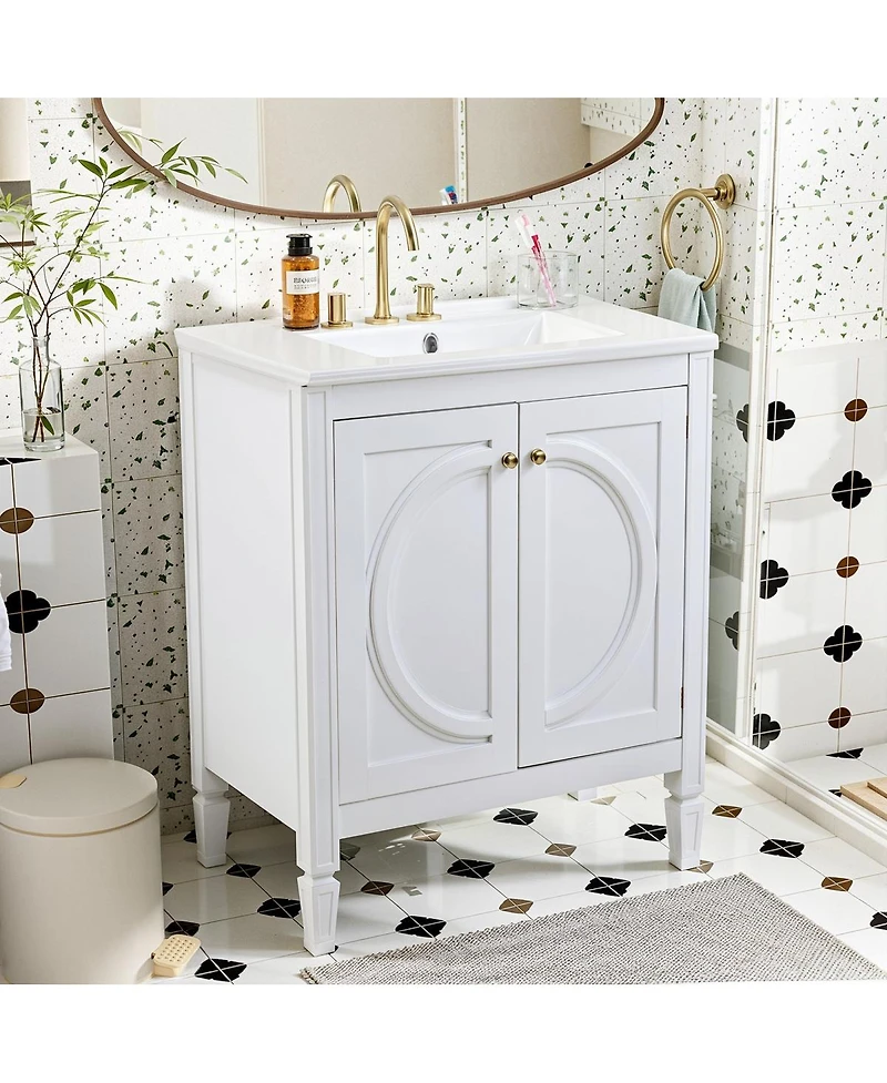Sillysis 30 Inch Modern Bathroom Vanity with Ceramic Sink, No Assembly Required, Soft-Close Doors and Ample Storage for Home Bath