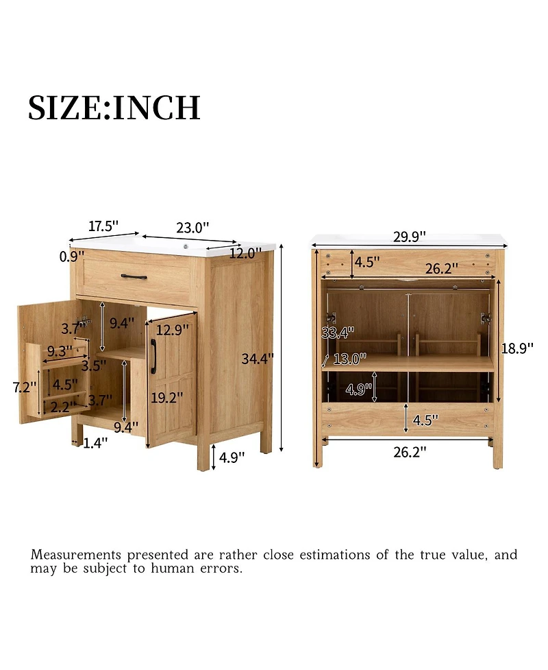 Sillysis 30 Inch Farmhouse Bathroom Vanity with Resin Sink, Adjustable Shelf, Soft Close, Door Storage Rack for Modern Bath
