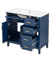 Sillysis 36" Modern Bathroom Vanity with Sink, Freestanding Solid Wood Cabinet, Soft Close Drawers for Home