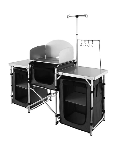 Gouun Folding Camping Kitchen Table with 3 Cupboards, Detachable Windscreen and Carrying Bag