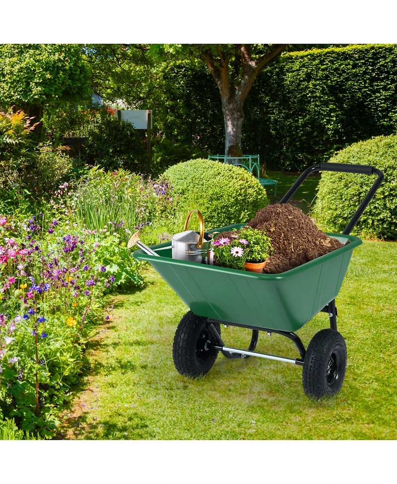 Slickblue Heavy Duty Dual Wheel Wheelbarrow Cart with Air Filled Tires for Garden and Lawn