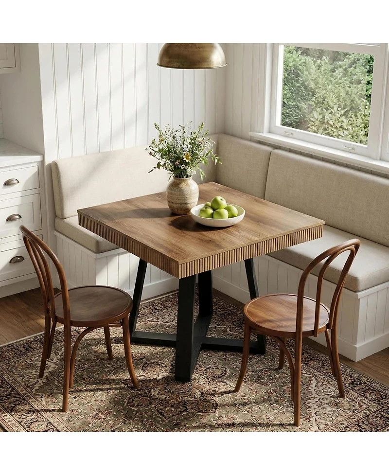 Tribesigns 31.5-Inch Square Dining Table for 4, Rustic Wood Kitchen Table with Fluted Edge and Sturdy X-Base, Farmhouse Small Dining Room Table