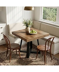 Tribesigns 31.5-Inch Square Dining Table for 4, Rustic Wood Kitchen Table with Fluted Edge and Sturdy X-Base, Farmhouse Small Dining Room Table