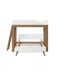 Max & Lily Mid-Century Modern -Shaped Bunk Bed, Solid Wood