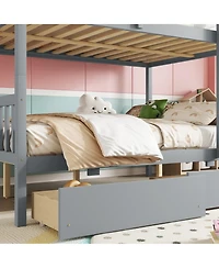 Sailvan full Over Rubber Wood Bunk Bed with 2 Drawers, Convertible into Beds Ladder