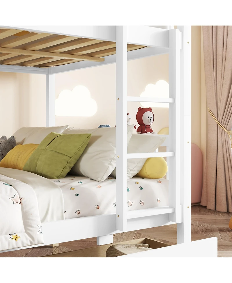 Sailvan full Over Rubber Wood Bunk Bed with 2 Drawers, Convertible into Beds Ladder