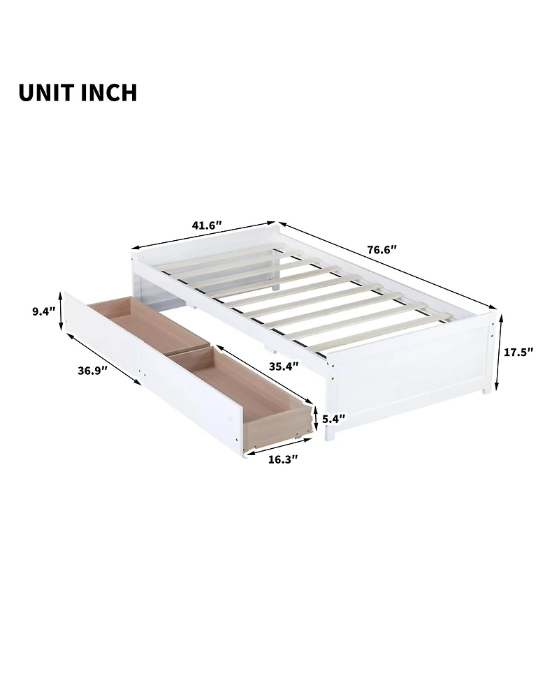 Sailvan Bed with 2 Drawers, Solid Rubber Wood