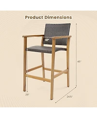 Gymax Patio Rattan Bar Stool Set of 2 Outdoor Pe Wicker Bar Chairs Armrests and Sturdy Footrests