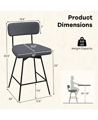Gymax Bar Stools Set of 2 Modern Upholstered 360degree(s)Swivel Chairs 25'' Counter Height Barstools