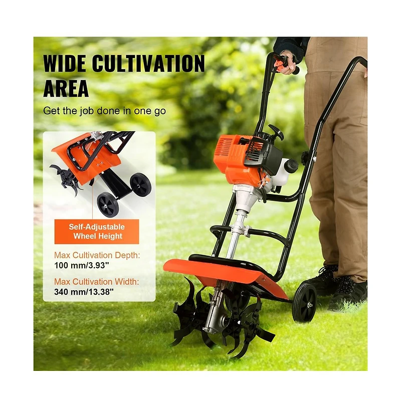 Sugift 31cc 4 Stroke Gas Garden Cultivator Tiller Lightweight Soil Tiller