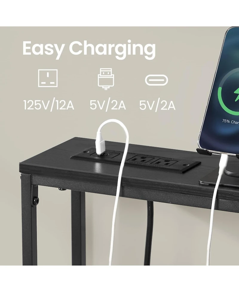 Slickblue Slim Sofa Console Table with Charging Station and Power Outlets