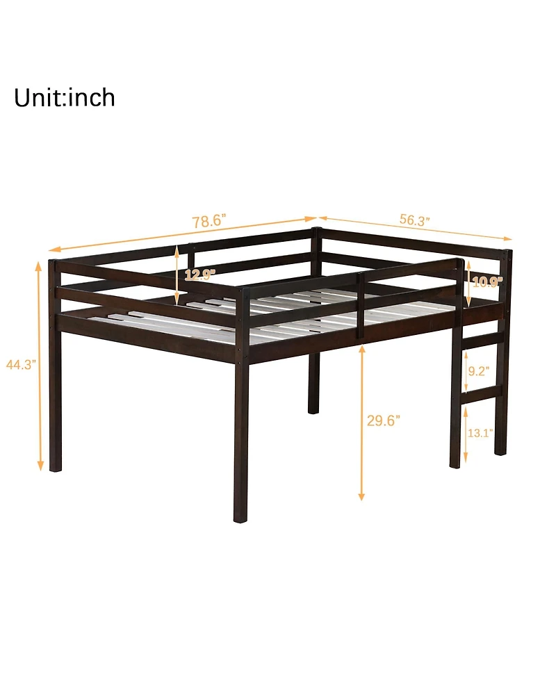 Sailvan Rubber Wood Loft Bed with Ladder