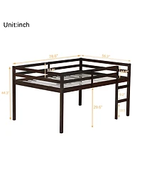 Sailvan Rubber Wood Loft Bed with Ladder