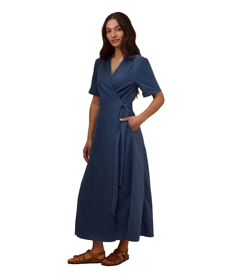 Celtic & Co. Women's and Luxurious Linen Wrap Midi Dress