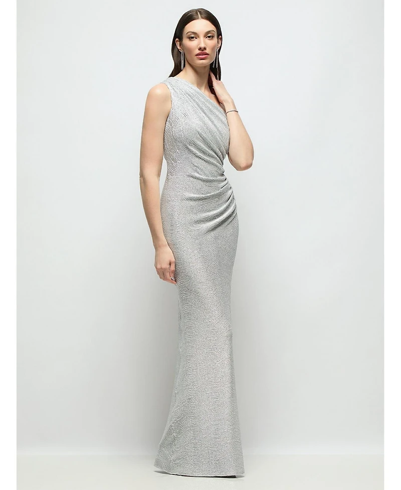 After Six Women's One-Shoulder Soho Metallic Ruched Waist Gown