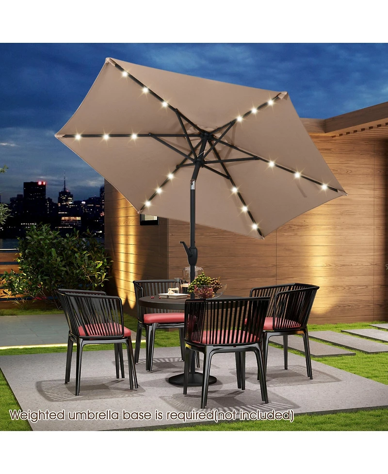 Gouun 7.5 feet Solar Powered Patio Umbrella with 18 Led Lights and Crank Handle