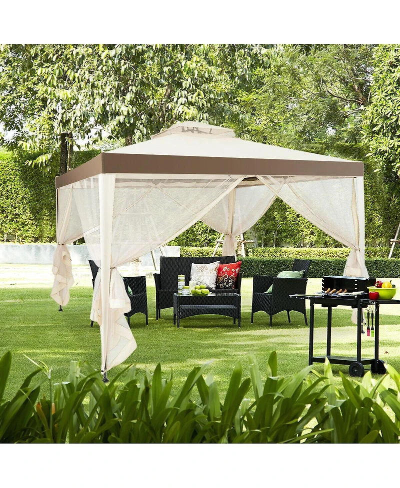 Gouun 10 x 10 feet Patio Gazebo with Mosquito Netting and Double-Tier Roof