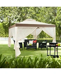Gouun 10 x 10 feet Patio Gazebo with Mosquito Netting and Double-Tier Roof
