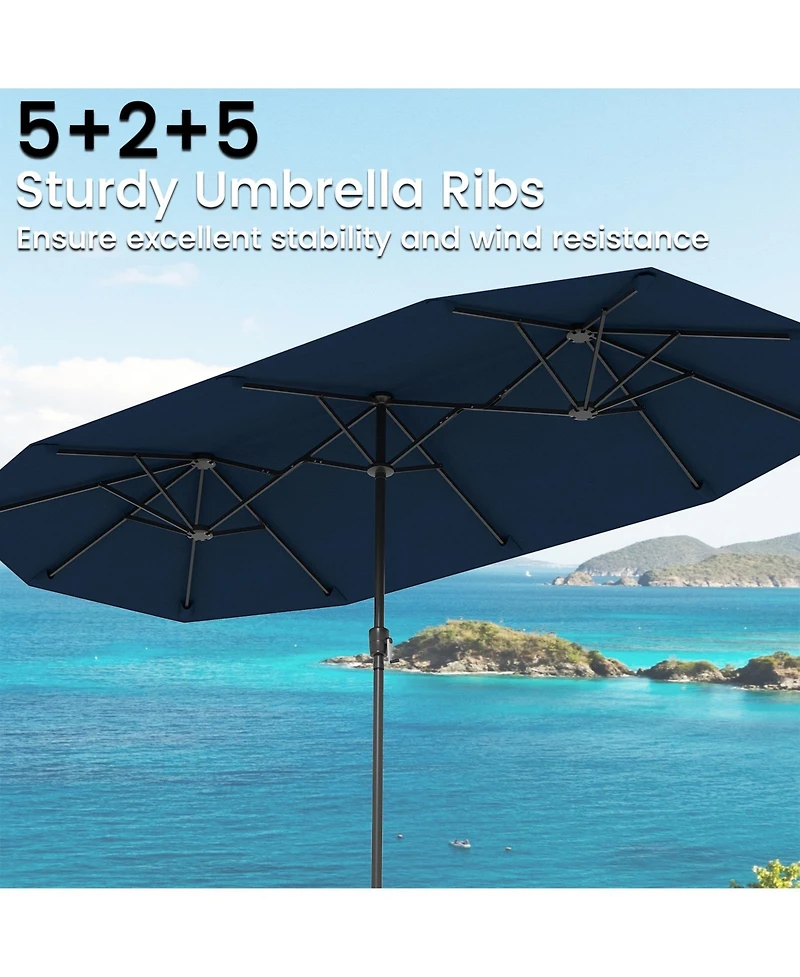 Gouun 13 feet Double-Sided Patio Market Umbrella with 12-Rib Frame and Crank Handle