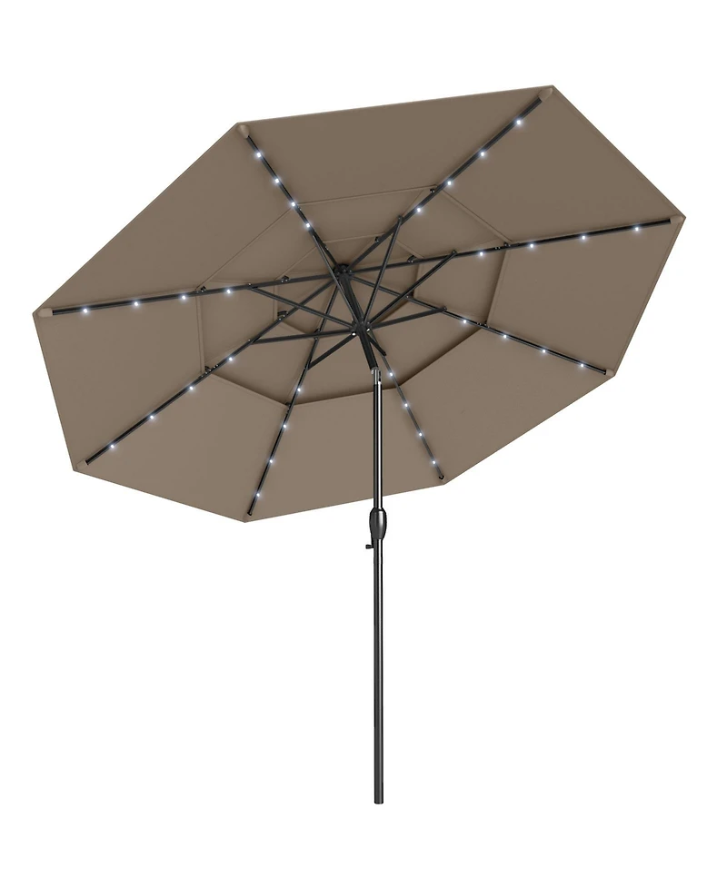 Gouun 10 feet Solar Led 3-Tier Vented Patio Umbrella with 32 Lights and Tilt Adjustment