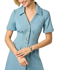 Adrianna Papell Women's Chambray Collared V-Neck Dress