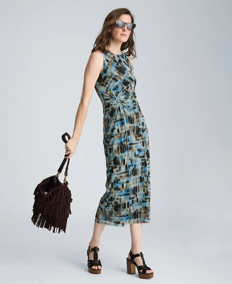 Kenneth Cole Women's Sandra Printed Side Ruched Midi Dress