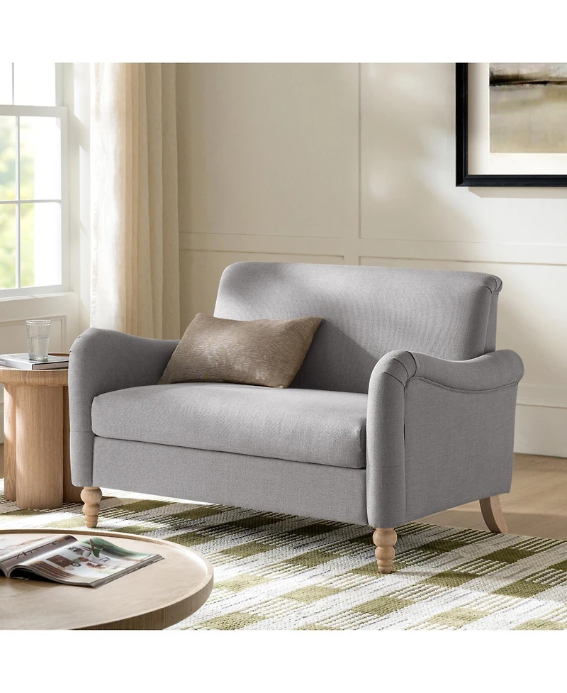 Hulala Home Terren 50.5"W Farmhouse Linen Upholstery Loveseat With Solid Wood Spindle Legs