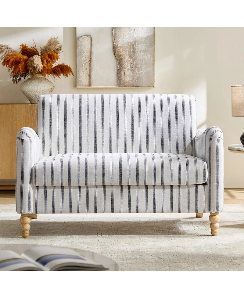 Hulala Home Terren 50.5"W Farmhouse Linen Upholstery Loveseat With Solid Wood Spindle Legs