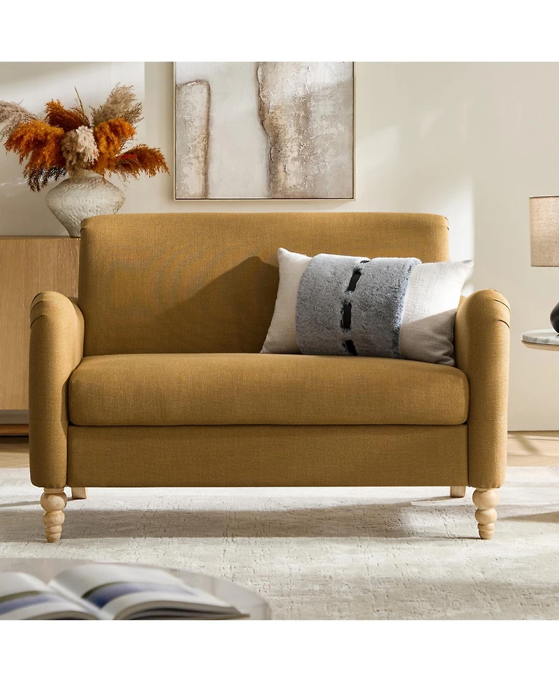 Hulala Home Terren 50.5"W Farmhouse Linen Upholstery Loveseat With Solid Wood Spindle Legs