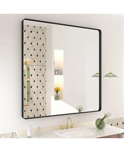 Apmir 38" x 38" High-Strength Tempered Glass and Aluminum Alloy Framed Wall Decor Bathroom Vanity Mirror