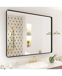 Apmir 32" x 40" High-Strength Tempered Glass and Aluminum Alloy Framed Wall Decor Bathroom Vanity Mirror